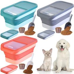 Ziliny 3 Pcs Collapsible Dog Food Storage Container 13 lb Pet Food Storage Container with Sliding Lids Large Folding Dry Food Storage for Cat/Dog with