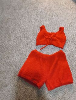 Red Cozy Knit Shorts Set