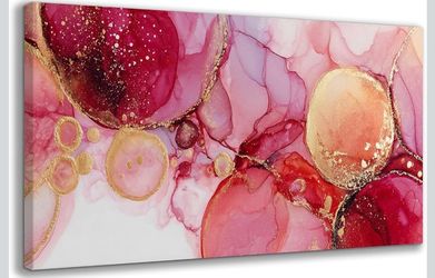 Abstract Paint Splatter Art 40x20 (Red/Pink/Gold)
