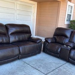 Comfy Real Leather Couch/Sofa + Loveseat with Recliners | FREE DELIVERY