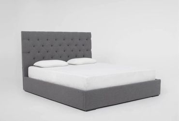 Complete Queen Bed Set: Grey Tufted Upholstered Frame, Mattress, & Box Spring
