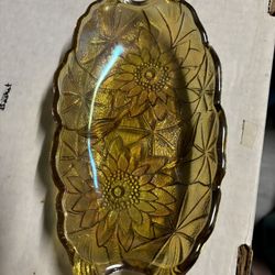 Vintage Looking Yellow Iridescent Glass Dish