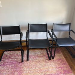3 Marcel Breuer Style Black Leather Cantilever Chairs