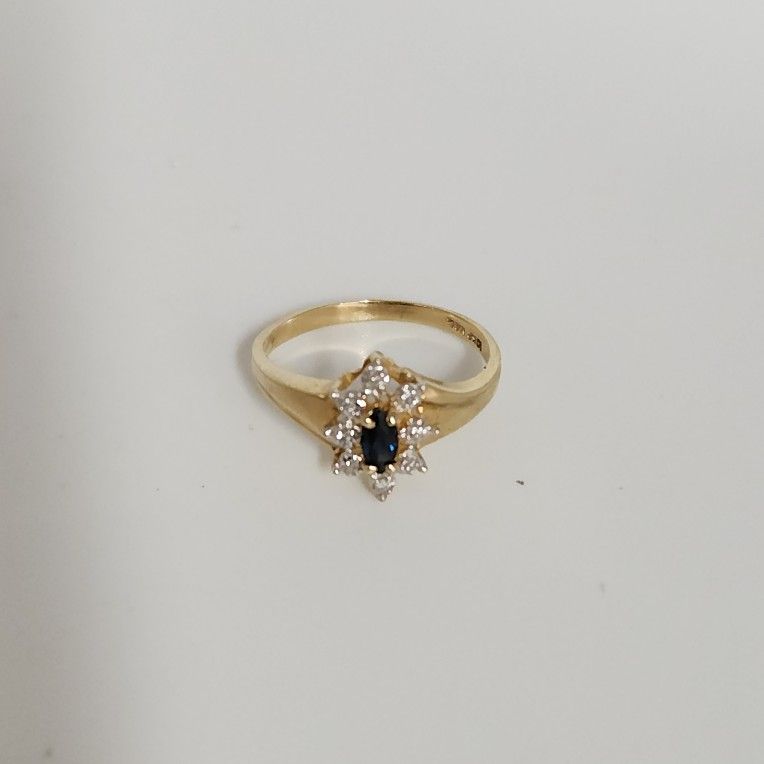 10k Yellow Gold Sapphire & Diamond Flower Cluster Ring Size 6.5