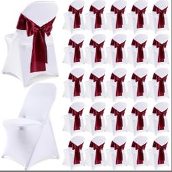 Lounsweer 50 Pcs Folding Chair Cover Set With 25 Stretch Spandex Slipcovers 25 Satin Chair Sashes Bows Ribbon Washable Banquet Protector For Wedding E