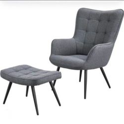 Yaheetech Charles Accent Chair With Ottoman Engineered Wood Gray