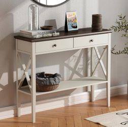Farmhouse Console Table with Drawers and Shelf