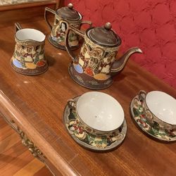 Antique Tea Set Decoration With Two Cups 