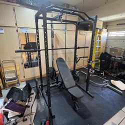 Repfitness Power rack With Cable Row/Lat Pull Down, Dip Bars, Safety Bars, Adjustable Bench, Olympic Barbell, Pull Up Bar