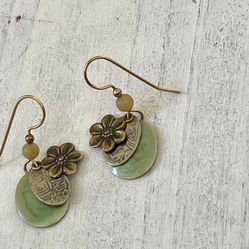 Dainty Green Flower Charm Earrings 