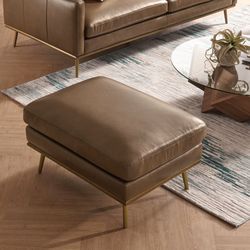 Cognac Brown Genuine Top Grain Leather "Isaac" Ottoman by Castlery Furniture [NEW IN BOX] **Retails for $499