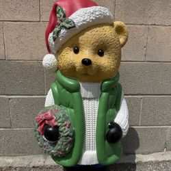 Home Depot 3' Teddy Bear Blow Mold Holding Wreath Christmas Yard Decor Weighted