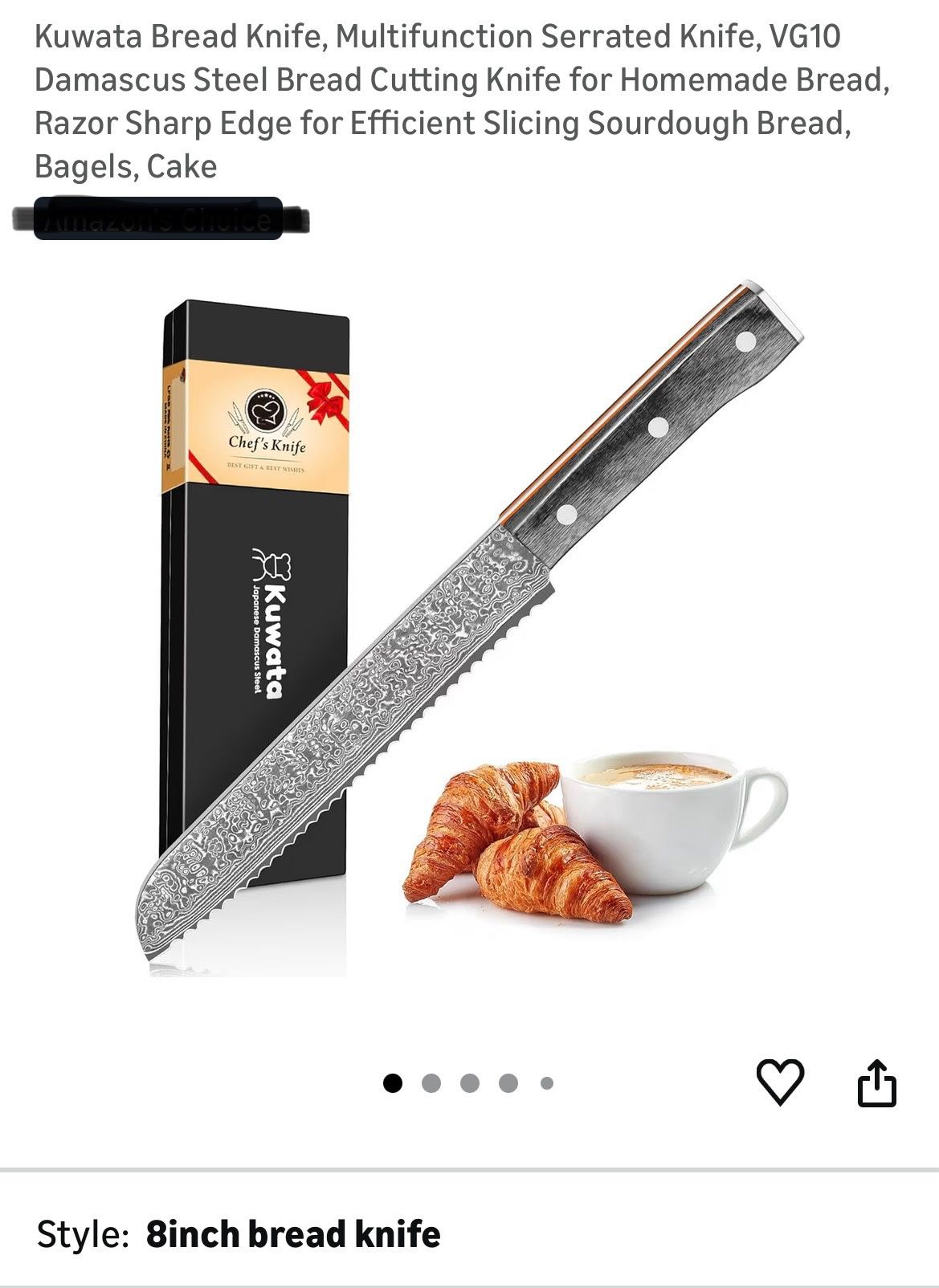 Kuwata Damascus Steel 8” Bread Knife