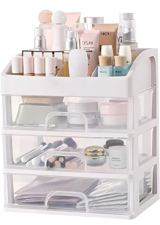 Nenozi Cosmetic Storage Box, White, 3 Large Drawers, 6 Top Compartments, PP Plastic, 11 x 7 x 5.5 in
Condition brand new 
No returns 
Feel free to ask