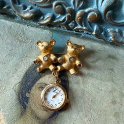 Vintage Faberge bears Quartz dangle watch/brooch