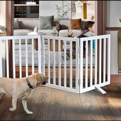 reestanding Indoor Dog Gate for House Foldable Wood White, 3 panels 24" height