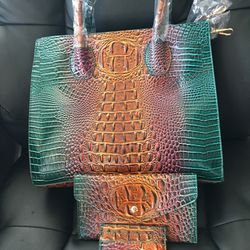 3 Pieces Crocodile Patter Hand Bag Purse Set