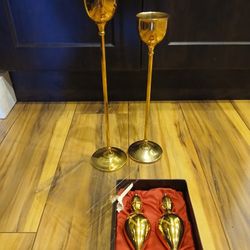 Vintage Gold Plated Tulip Candle Holders And Salt/Pepper Shakers By William Adams