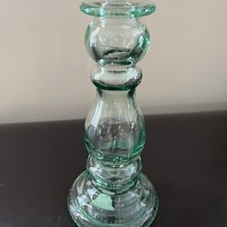 Vintage Spanish Recycled Green Glass Candlestick
