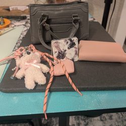 Grey Leather Purse Set