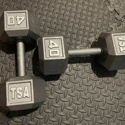 Set Of Cast Iron Hexagonal Dumbbells 40 # 