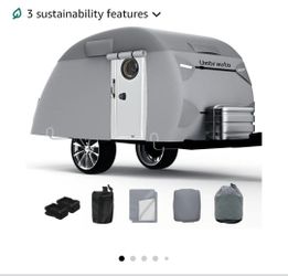 New Teardrop Travel Trailer Cover - 8'-10' Fits R-Pod & Clamshell Trailers, 7 Layers Top Heavy Duty Waterproof Camper Cover with Windproof Strap