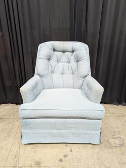 Traditional Light Blue Armchair with Tufted Back