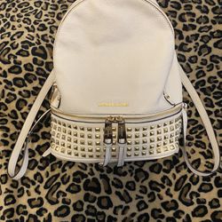 Michael Kors Rhea Zip Studded Backpack - Small - Optic White/Gold
