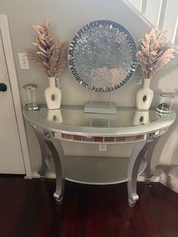 Silver Mirrored Demilune Console Table