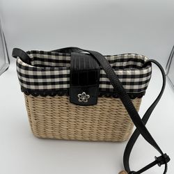 Brighton Straw Handbag Plaid Tote Shoulder Strap
