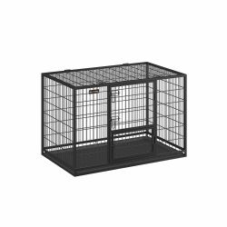48" Heavy-Duty Dog Crate, Convenient Feeding Door, Double Doors Escape-Proof Metal Kennel, XXL Dog Cage for Large and Medium Dogs, Removable Tray, Eas