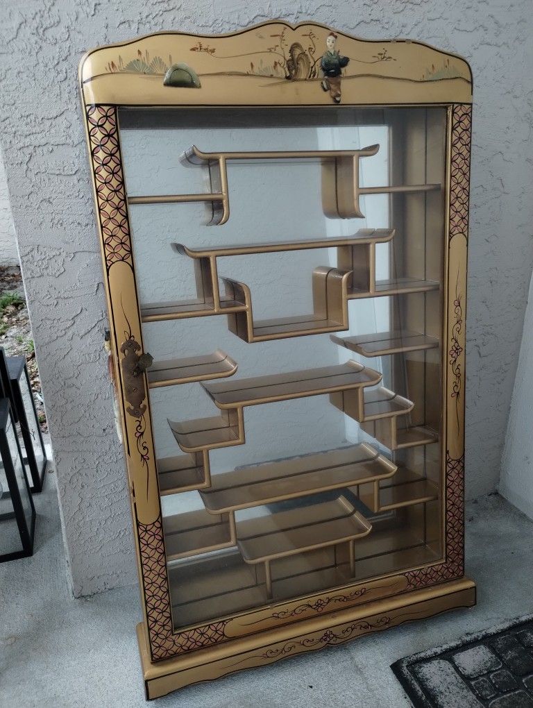 Antique Wood Glass & Back Mirror Display