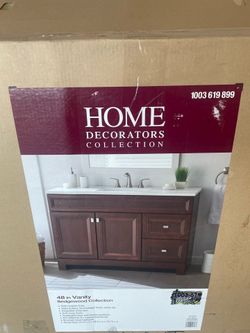 Sedgewood 48.5 in. W x 18.75 in. D x 34.375 in. H Single Sink Bath Vanity in Dark Cognac with Arctic Solid Surface