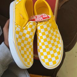 8.5 Womens Yellow Checker Board Slip Ons 