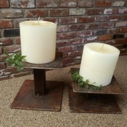 2 Pcs Rustic Steel Candle Holders or Stand