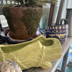 Cute Small Bamboo Look Green Planter