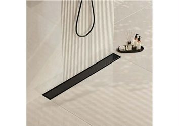 1474: New Neodrain 24 in Matte Black Linear Shower Drain- with 2-in-1 Flat & Tile Insert Cover, 304 Stainless Steel Rectangle Shower Floor Drain, Floo