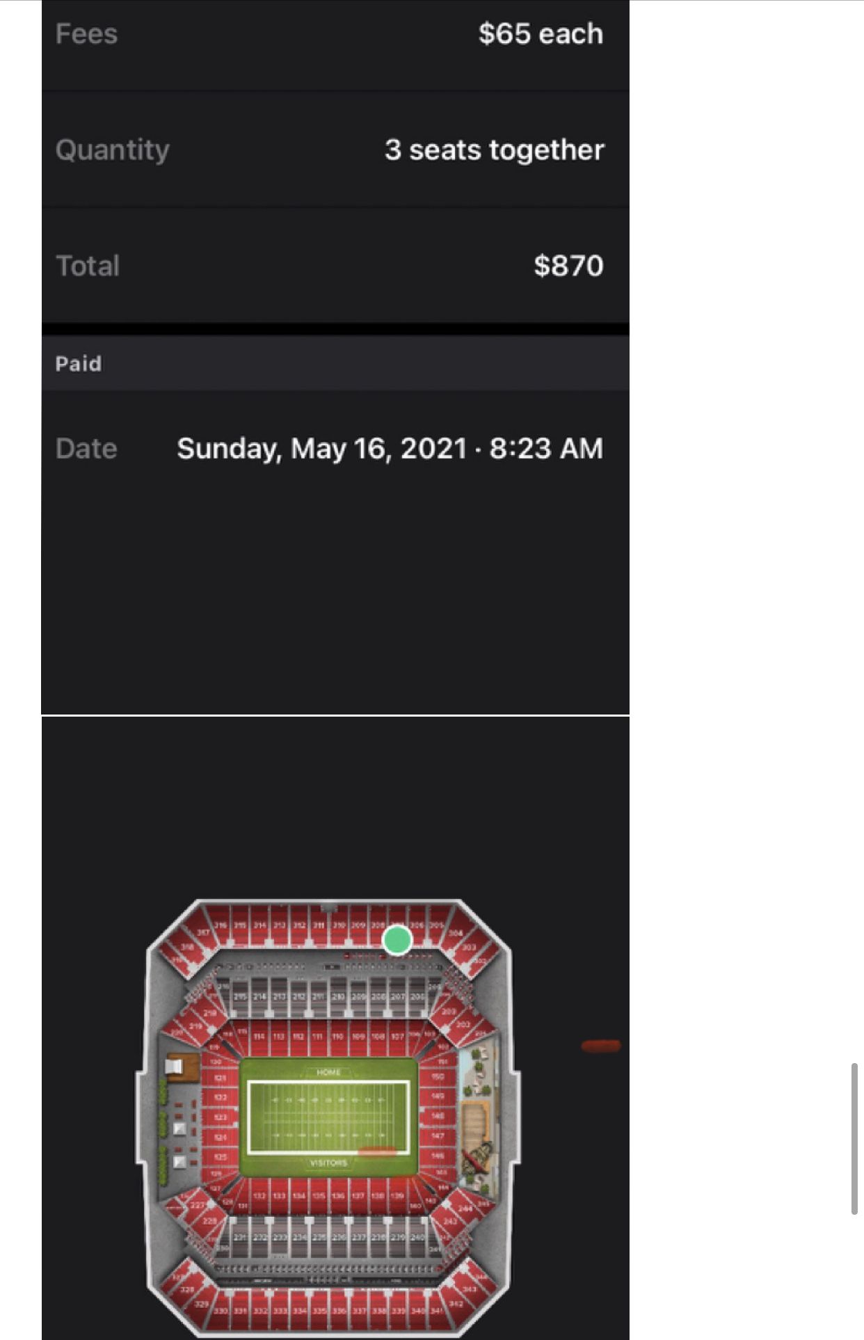 3 tickets Tampa/Miami Game Sunday Oct 10th