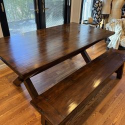 Pottery Barn Farm table W/ Bench & Cushion 