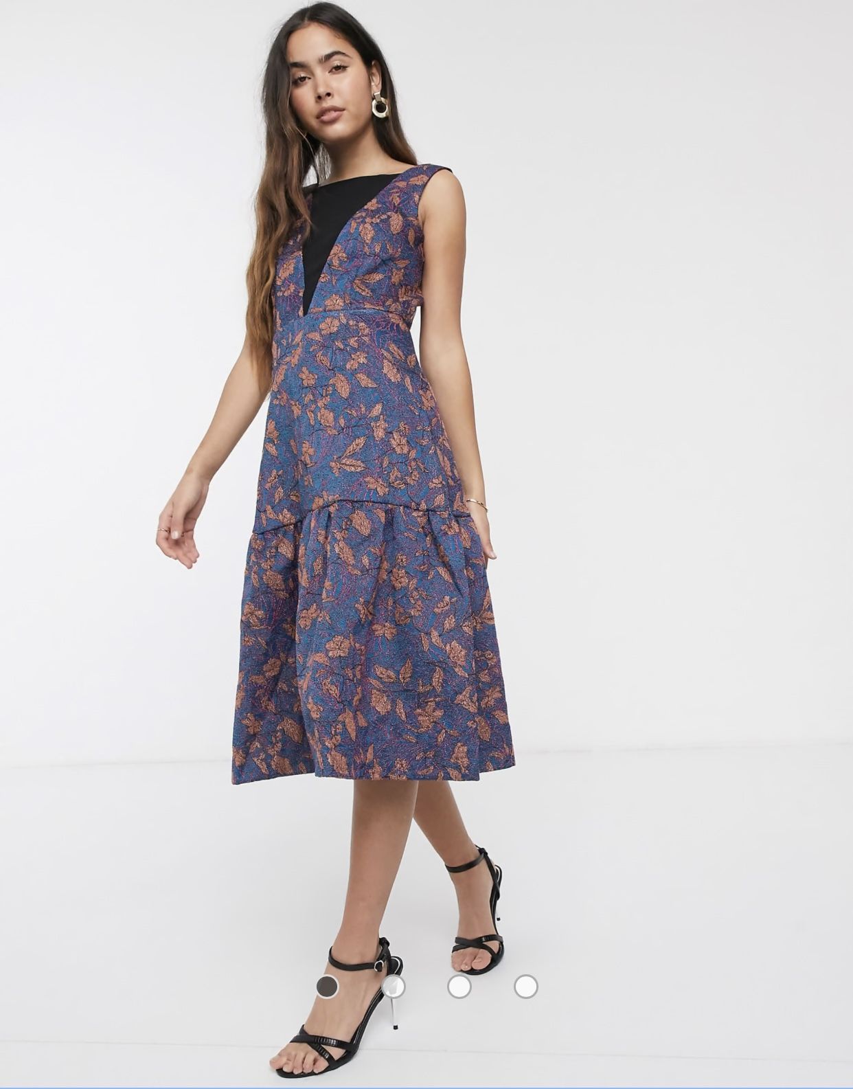 NWT! Blue Gold Jacquard Dress with Dropped Hem size 10