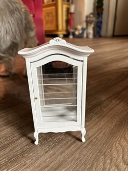 Miniature Dollhouse Size Wood Cabinet Wit Glass Shelves And Doors