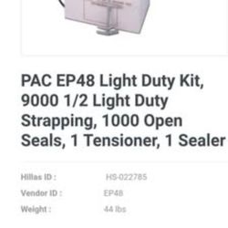PAC EP48 Light Duty Kit, 9000 1/2 Light Duty Strapping, 1000 Open Seals, 1 Tensioner, 1 Sealer