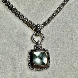 FREE SHIPPING! Alwand Vahan 925 & 14k Prasiolite & Diamond Pendant Necklace 16” Lot#316