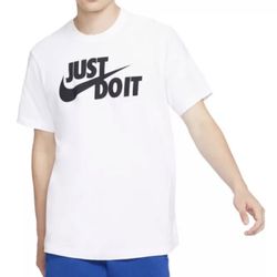 Nike Just Do It -Logo Tee- Short Sleeve T-Shirt White & Black Men’s L New! 