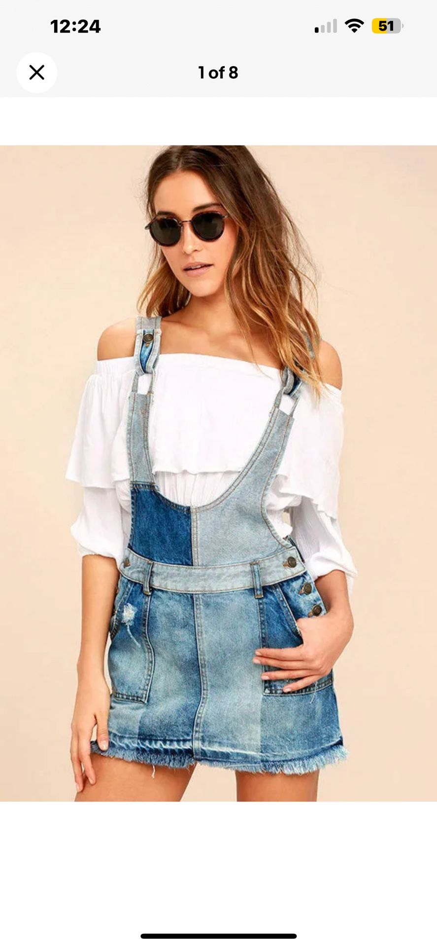 NWOT Free People Patchwork Denim Jean Overall Skirt Sz 10 Women