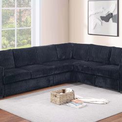 New Black Corduroy Sectional Couch / Free Delivery 