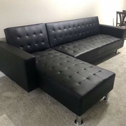 New black leather futon sectional sofa bed