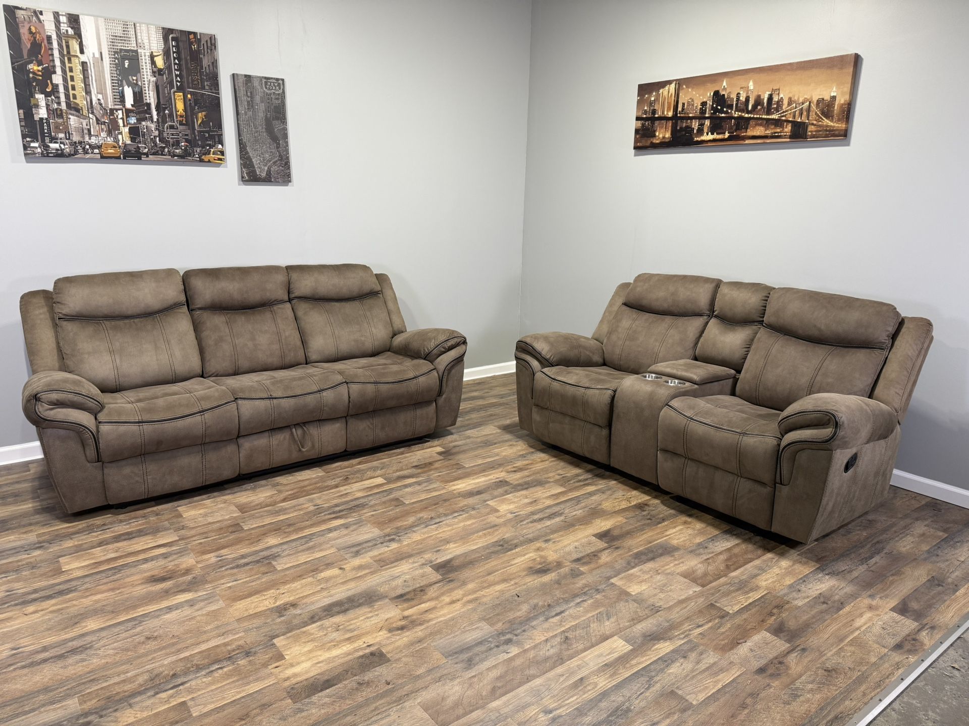 (Free Delivery!!) Suede Reclining Set W/ Storage