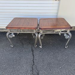 Pair of Pine/Pewter End Tables