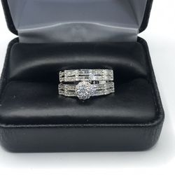 925 Sterling Silver 3.00CT MOISSANITE Women’s Set Of Rings Size 8 